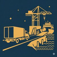 Camion de fret au port de ferry avec grue